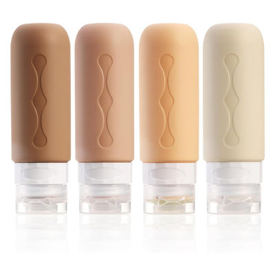 Cylinder Refillable Silicone Travel Bottle Set Apricot Color 3Oz