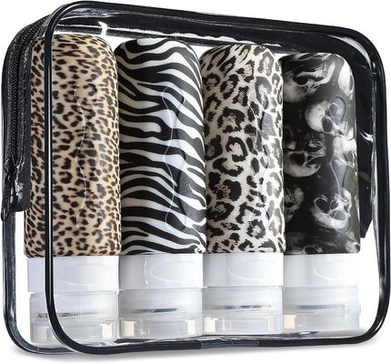 Leopard Grain Squeeze Silicone Travel Toiletry Bottle Set Refillable Leak Proof 90Ml