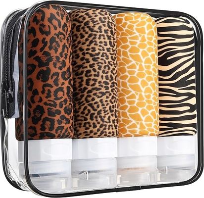 Leopard Grain Silicone Squeeze Travel Bottle Set Refillable TSA Approval 90Ml