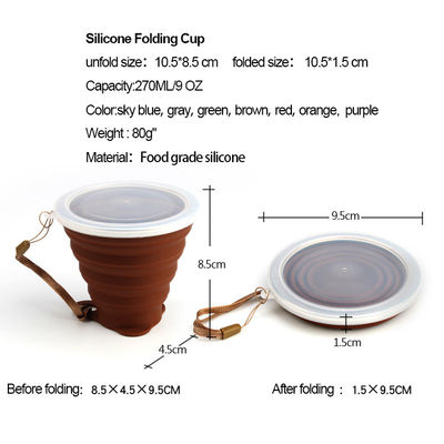 Custom Logo Travel Silicone Foldable Cup BPA Free Collapsible 270ml