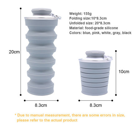 Food Grade Silicone Foldable Water Bottles Collapsible 500ml