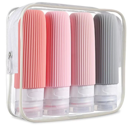 Pink Silicone Travel Toiletry Bottles Kit Leak Proof 90ml With Printed Logo