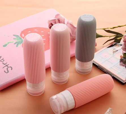 Pink Silicone Travel Toiletry Bottles Kit Leak Proof 90ml With Printed Logo