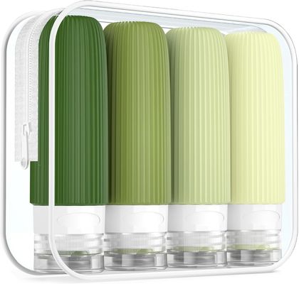 Forest Green Cosmetic Silicone Refillable Travel Bottles Set Leak Proof 90ml