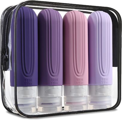 Leak Proof Silicone Travel Toiletry Bottles Set Purple Color 90ml