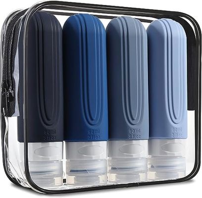 Toiletries Blue Leak Proof Silicone Travel Bottles Reusable 3oz