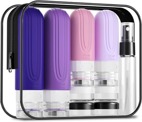16 Items Purple Silicone Travel Toiletries Bottle Set TSA Approved