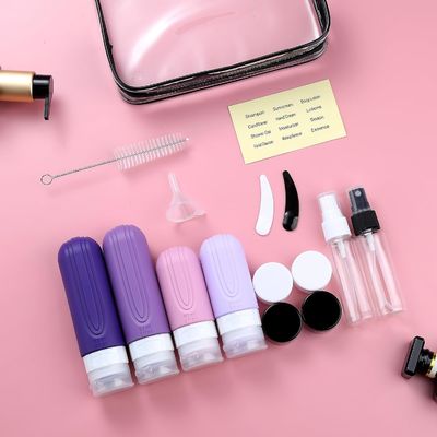 16 Items Purple Silicone Travel Toiletries Bottle Set TSA Approved