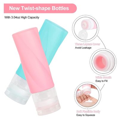 Braid Shape Silicone Travel Toiletries Bottles Kit Reusable 90ml