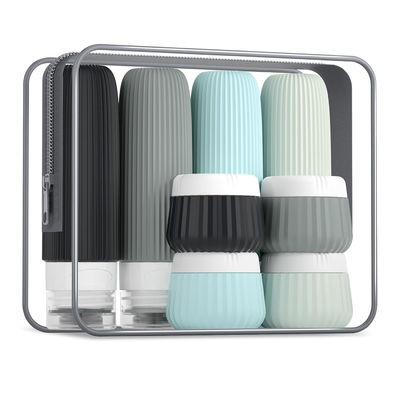 8 Items Combo Silicone Travel Bottle Set Gray Leak Proof 90ml 30ml Jars