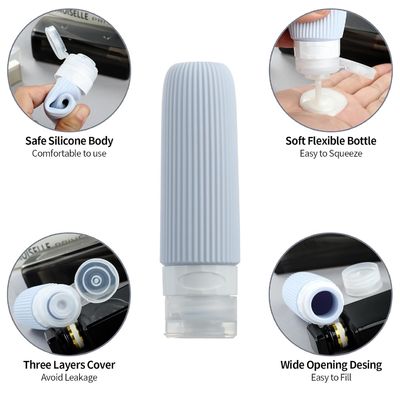 16 Pack Gray Travel Silicone Toiletry Bottles Refillable TSA Approved