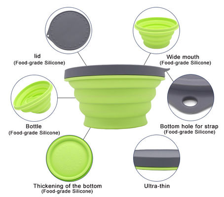 Outdoor Travel Food Grade Silicone Collapsible Bowls Folding With Lid