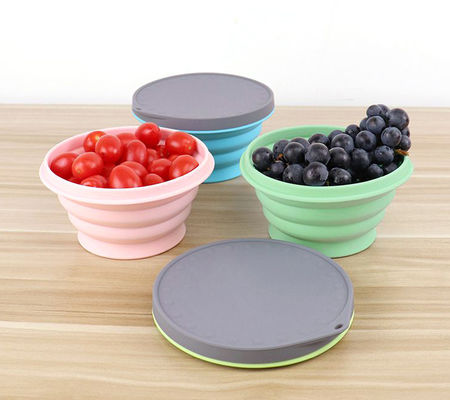 Outdoor Travel Food Grade Silicone Collapsible Bowls Folding With Lid