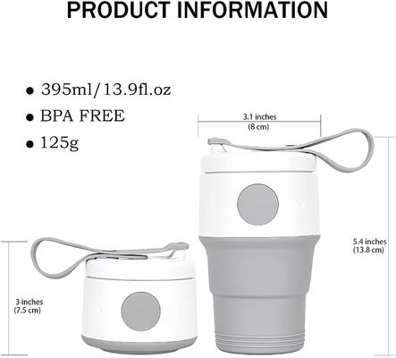395ml Silicone Foldable Cup Collapsible Coffee Cup Reusable With Lid