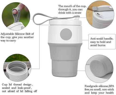 Folding Silicone Collapsible Coffee Cup Custom Logo Odorless 395ml