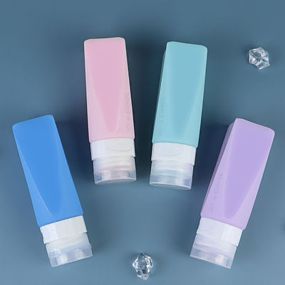 Toiletries Squeeze Silicone Travel Bottle Set Refillable Square Shape 90ml