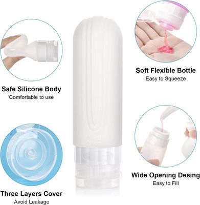 Food Grade Silicone Travel Bottle Set - Reusable and Portable 90mL Leak Proof TSA Approved Toiletry Bottles