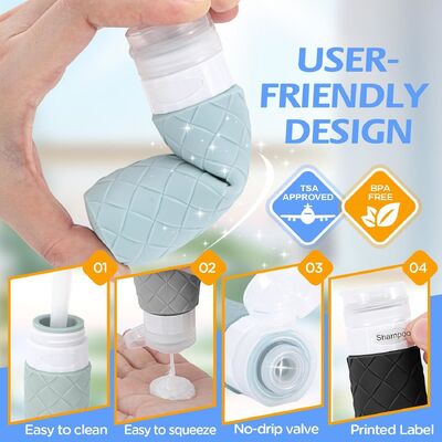TSA Approved Leak-Proof Silicone Travel Bottle Set with Wide Mouth Design for Easy Refill