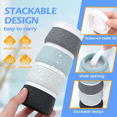 8-Piece Leak-Proof TSA-Approved Food Grade Silicone Travel Bottle Set with Stackable Jars