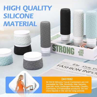 16-Piece Leak Proof TSA Approved Silicone Travel Bottle Set with Wide Mouth Design for Easy Refilling