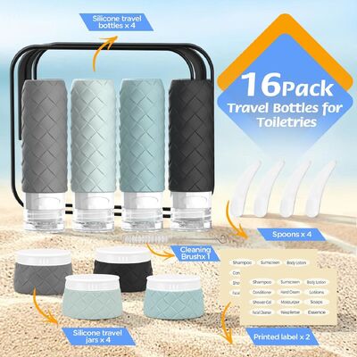 16-Piece Leak Proof TSA Approved Silicone Travel Bottle Set with Wide Mouth Design for Easy Refilling