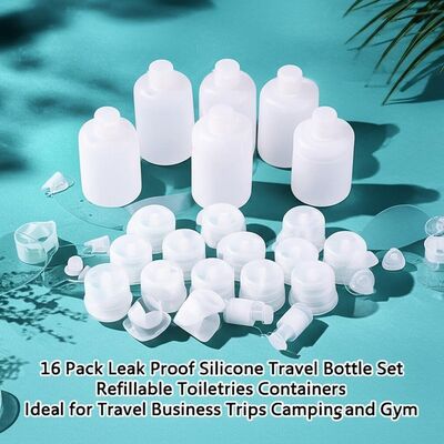 16 Pack Leak Proof TSA Approved Silicone Travel Bottle Set with Wide Mouth Design for Easy Refill