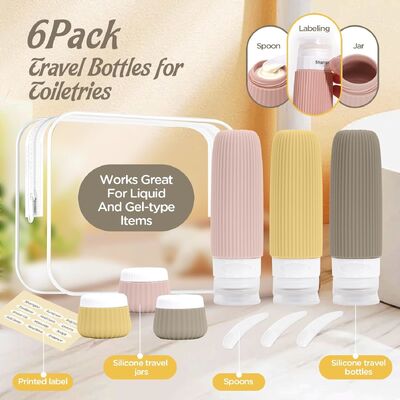 Portable TSA Approval Leak Proof Silicone Travel Toiletry Bottles Set 6 Pack BPA Free