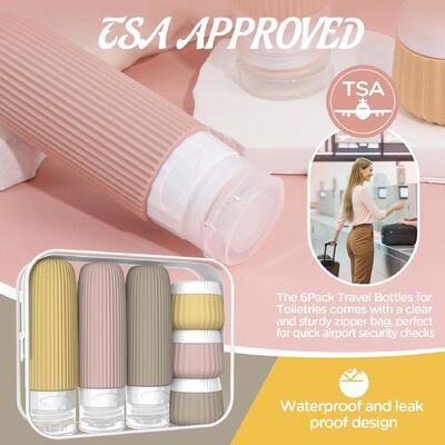 Portable TSA Approval Leak Proof Silicone Travel Toiletry Bottles Set 6 Pack BPA Free