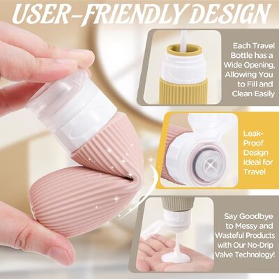 Portable TSA Approval Leak Proof Silicone Travel Toiletry Bottles Set 6 Pack BPA Free