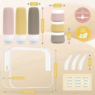 Portable TSA Approval Leak Proof Silicone Travel Toiletry Bottles Set 6 Pack BPA Free